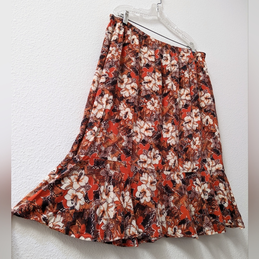 Tropical Sag Harbor rayon floral flutter hem A-line skirt size XL in EUC - Picture 1 of 5